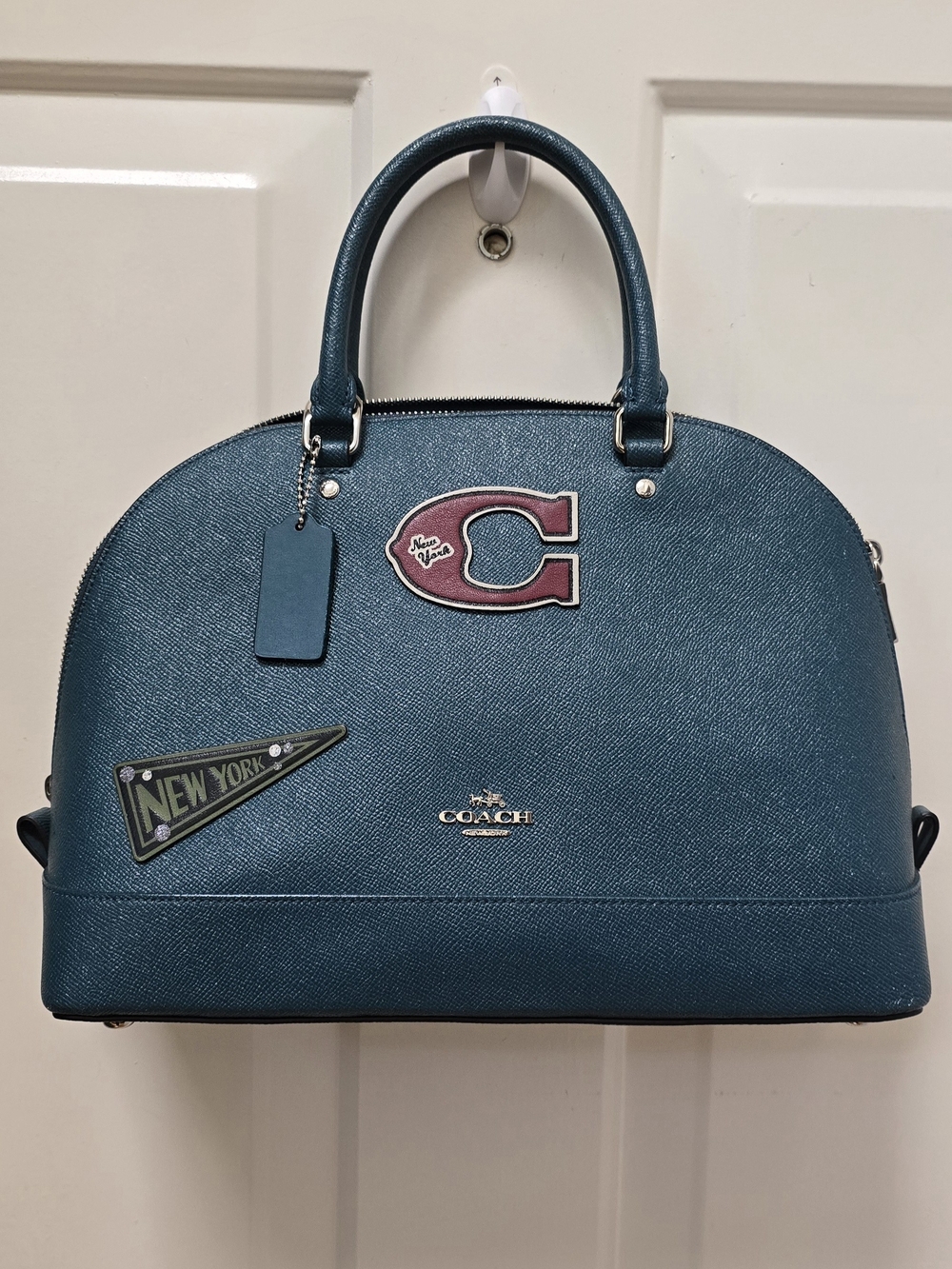 Coach Teal Dome Satchel with Decorative Patches